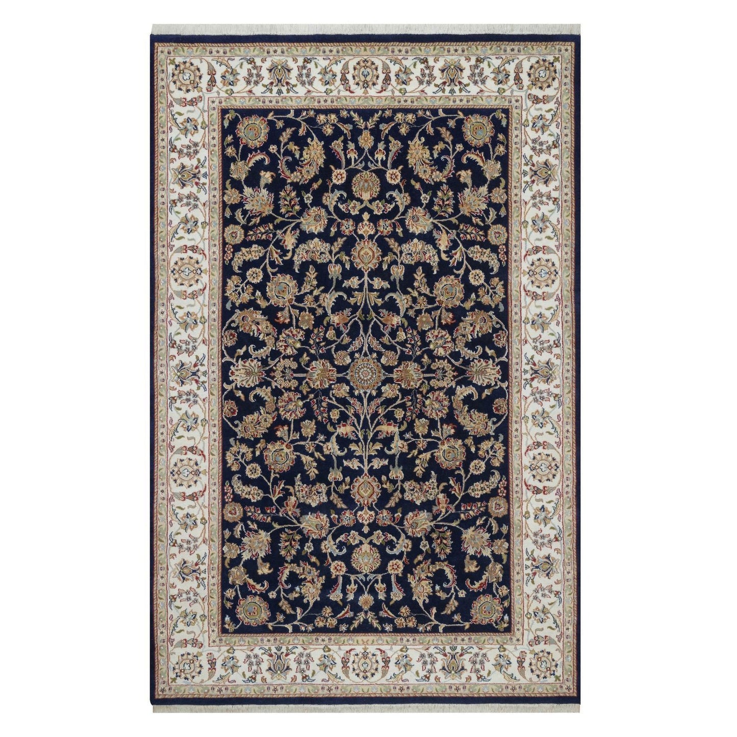 6'x9'5" Midnight Blue Nain Wool and Silk Soft 250 KPSI Hand Knotted Rug