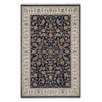 6'x9'5" Midnight Blue Nain Wool and Silk Soft 250 KPSI Hand Knotted Rug