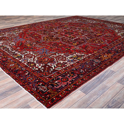 9'1"X11'9" Cereza Red Wool Hand Knotted Vintage Zoroastrian Heris Clean Rug