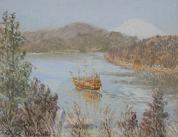Rodolphe Planquette Signed Pastel On Paper Painting Framed Lake Ashi Hakone