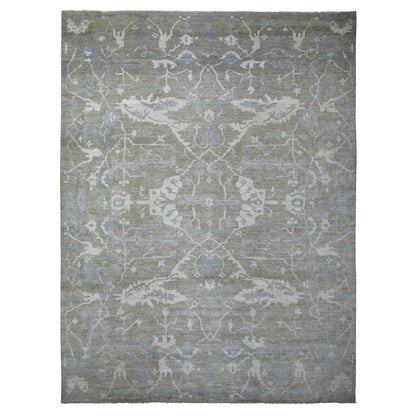 12'1"X15'5" Gray Afghan Angora Oushak Wool Hand Knotted Oversized Rug
