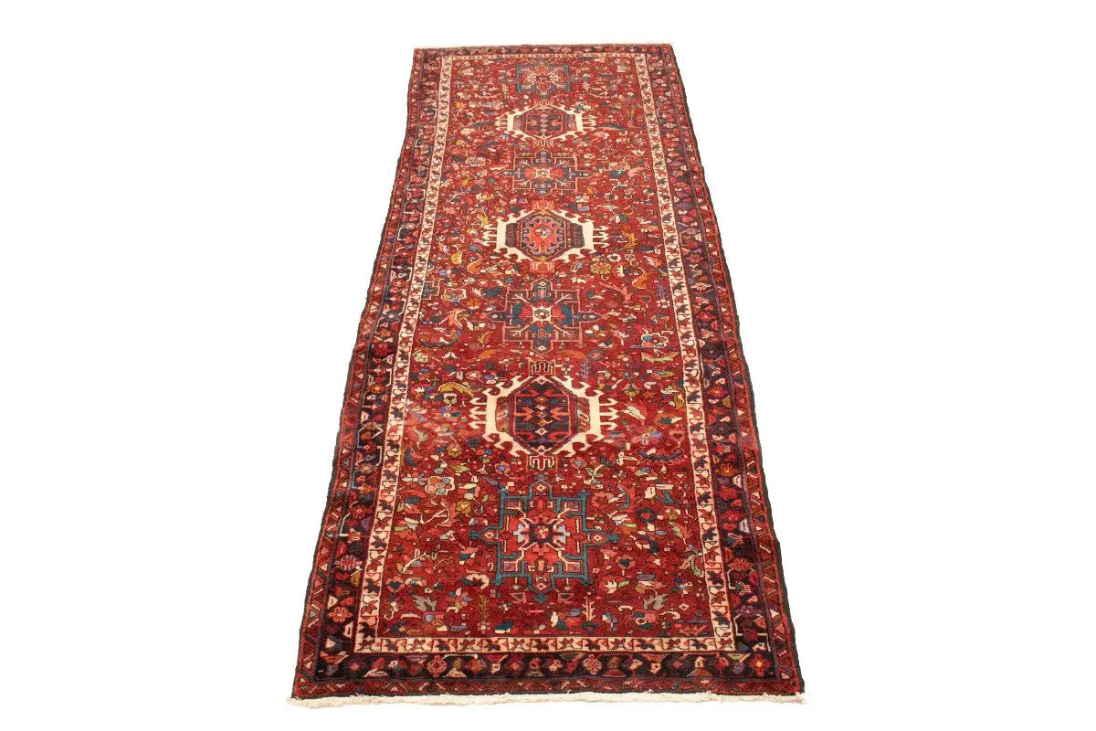 Karajeh Runner Rug Red Kitchen Carpet Vintage Oriental Design Geometric 4x11 ft