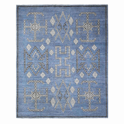 8'X9'8" Bdazzled Blue Snowflake Geometric Design Oriental Rug