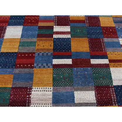 8'3"X9'9" Ivory Zoroastrian Wool Hand Made Gabbeh Patchwork Design Rug