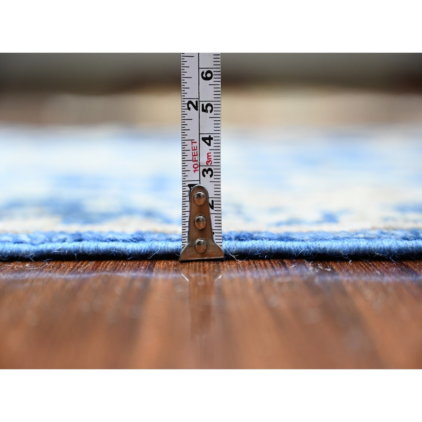 2'7"X7'10" Luxe Blue Afghan Angora Oushak Hand Knotted Wool Runner Rug