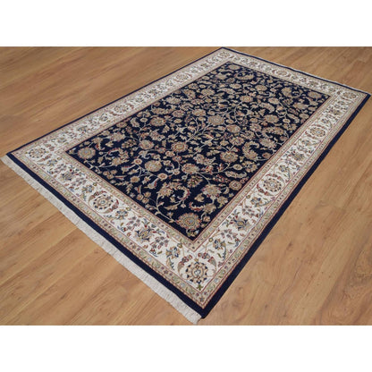 6'x9'5" Midnight Blue Nain Wool and Silk Soft 250 KPSI Hand Knotted Rug