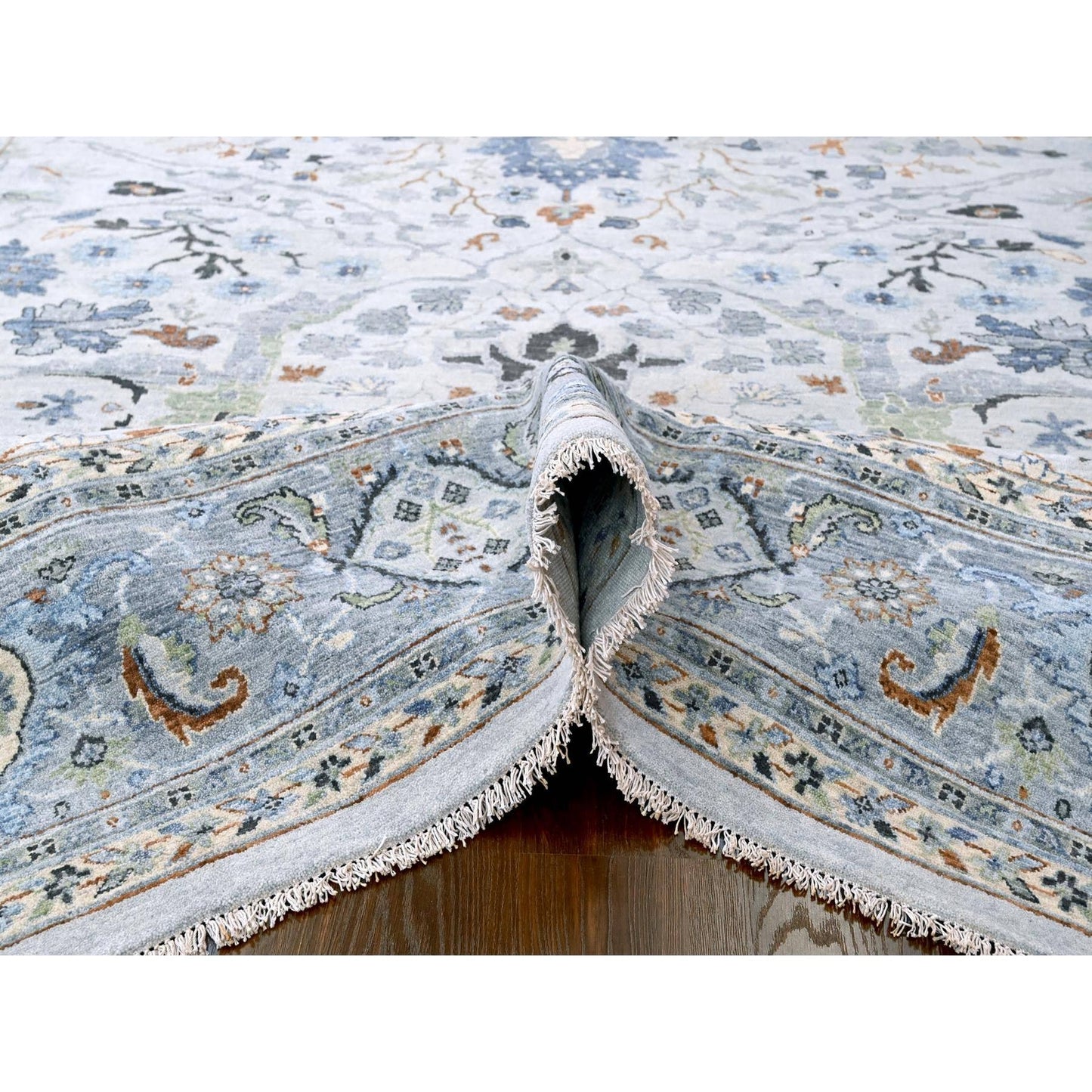 10'X10' White Hand Knotted Denser Weave Oushak Pure Wool Square Rug