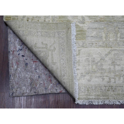 9'X11'9" Green Antiqued Peshawar Mahal Design Hand Knotted Pure Wool Rug