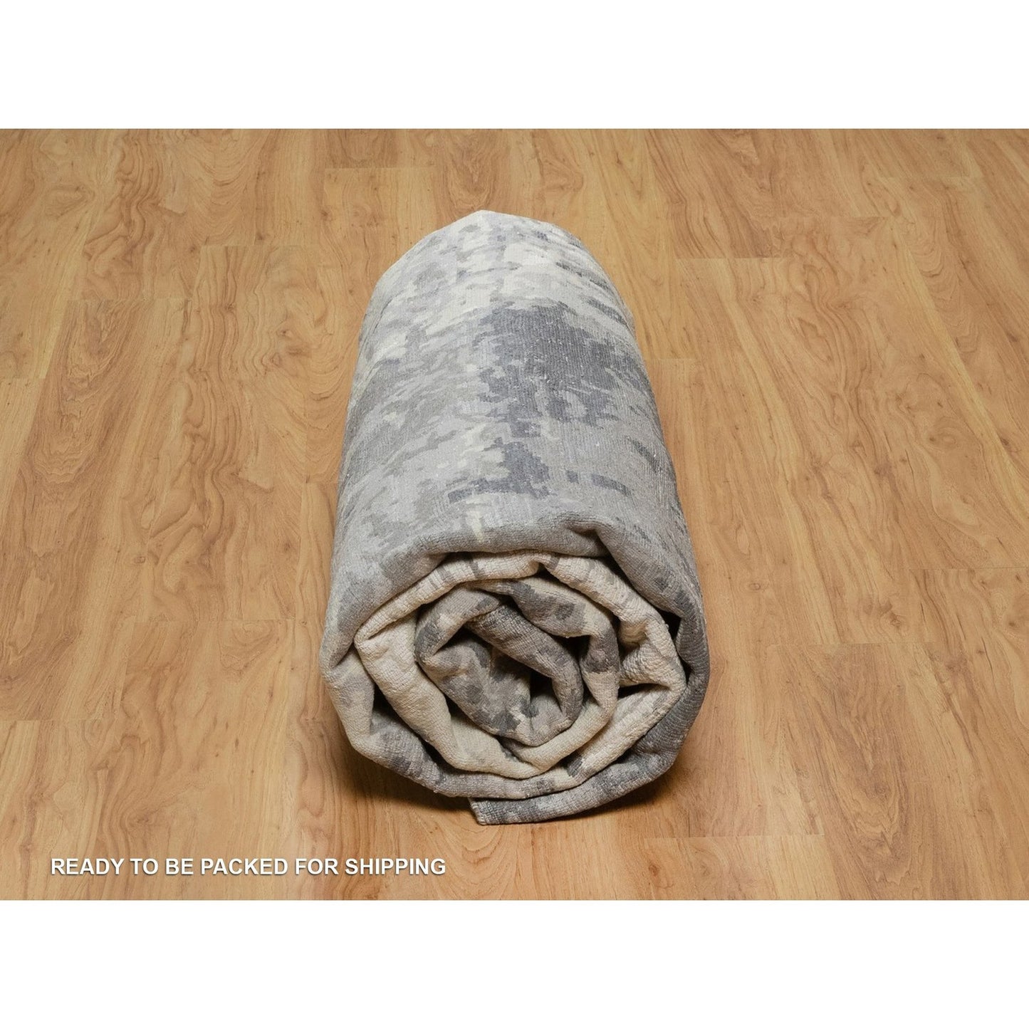 8'1"X10' Ivory With Gray Wool Rug Tree Bark And Fossil Design Hand Knotted