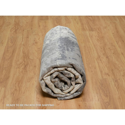 8'1"X10' Ivory With Gray Wool Rug Tree Bark And Fossil Design Hand Knotted