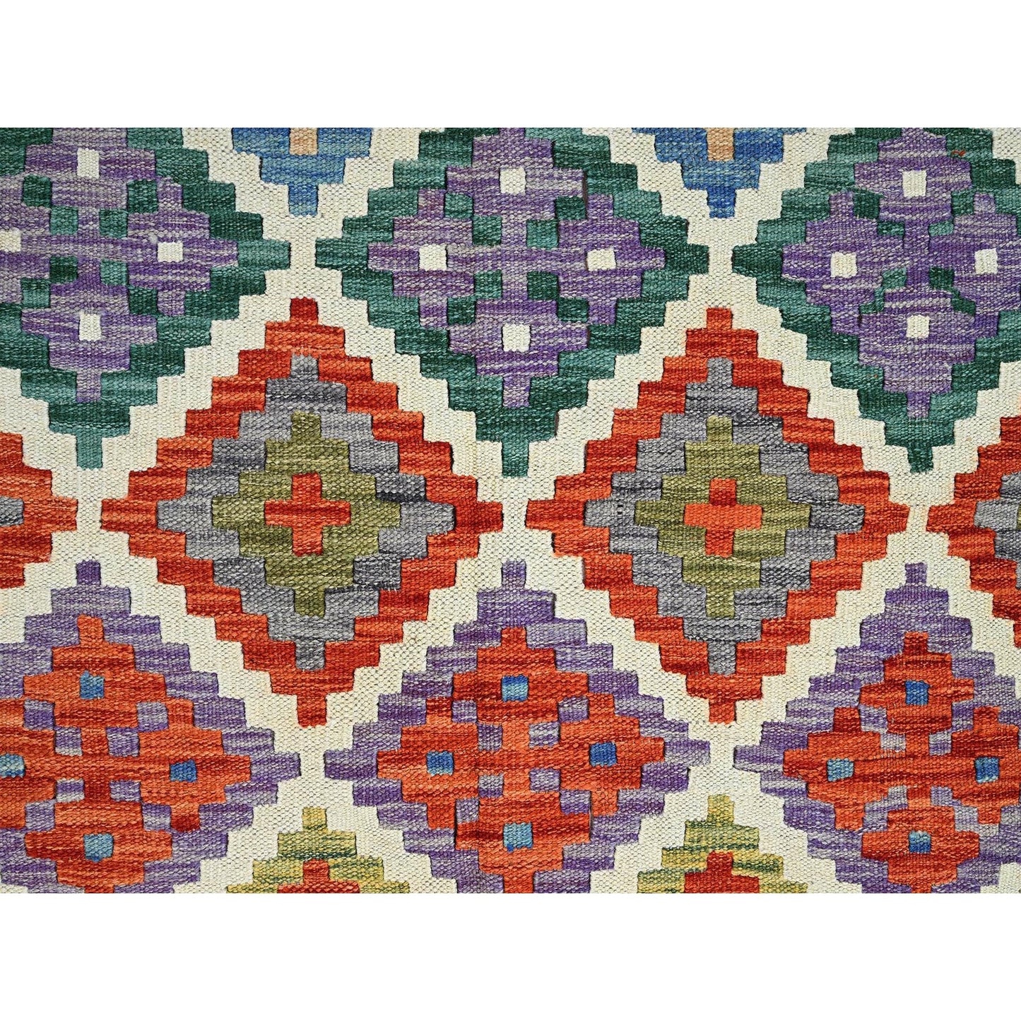 5'X6'7" Ivory Afghan Kilim Geometric Pure Wool Flat Weave Hand Woven Rug