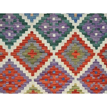 5'X6'7" Ivory Afghan Kilim Geometric Pure Wool Flat Weave Hand Woven Rug