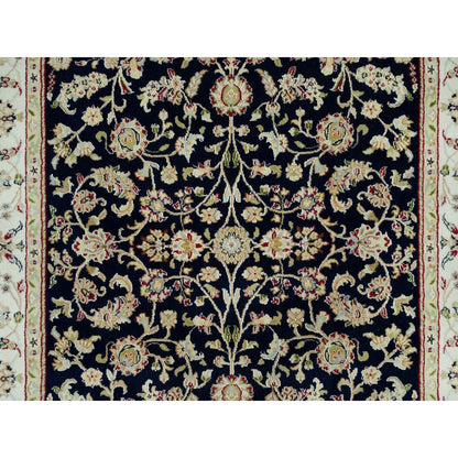 4'10"X7'2" Ombre Blue Hand Knotted Nain Design 250 Kpsi Pure Wool Rug