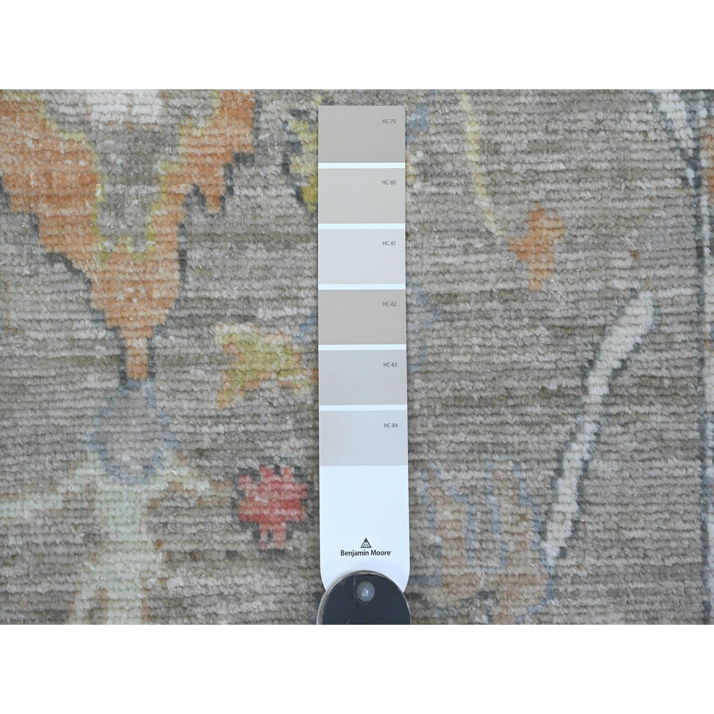 3'9"X12'1" Gray Hand Knotted Angora Oushak Leaf Design Wool Runner Rug