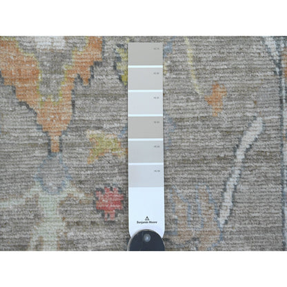 3'9"X12'1" Gray Hand Knotted Angora Oushak Leaf Design Wool Runner Rug