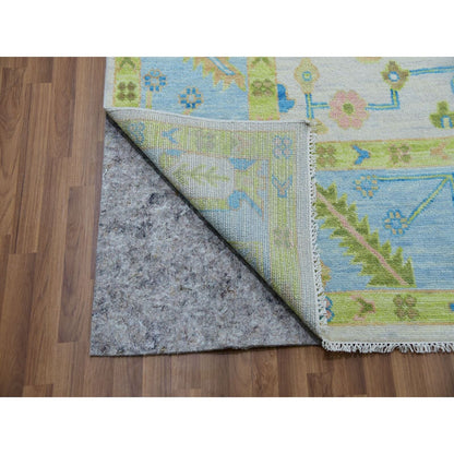 10'1"X14' Ivory Oushak Weave & Design Hand Knotted Leaf Pattern Wool Rug