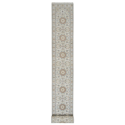 2'9"X26'2" Ivory 250 Kpsi Wool Hand Knotted Nain Xl Runner Rug