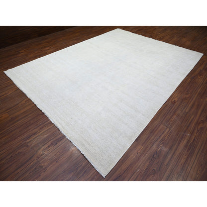 8'9"X11'9" Retro White Washed Out Peshawar Wool Hand Knotted Oriental Rug
