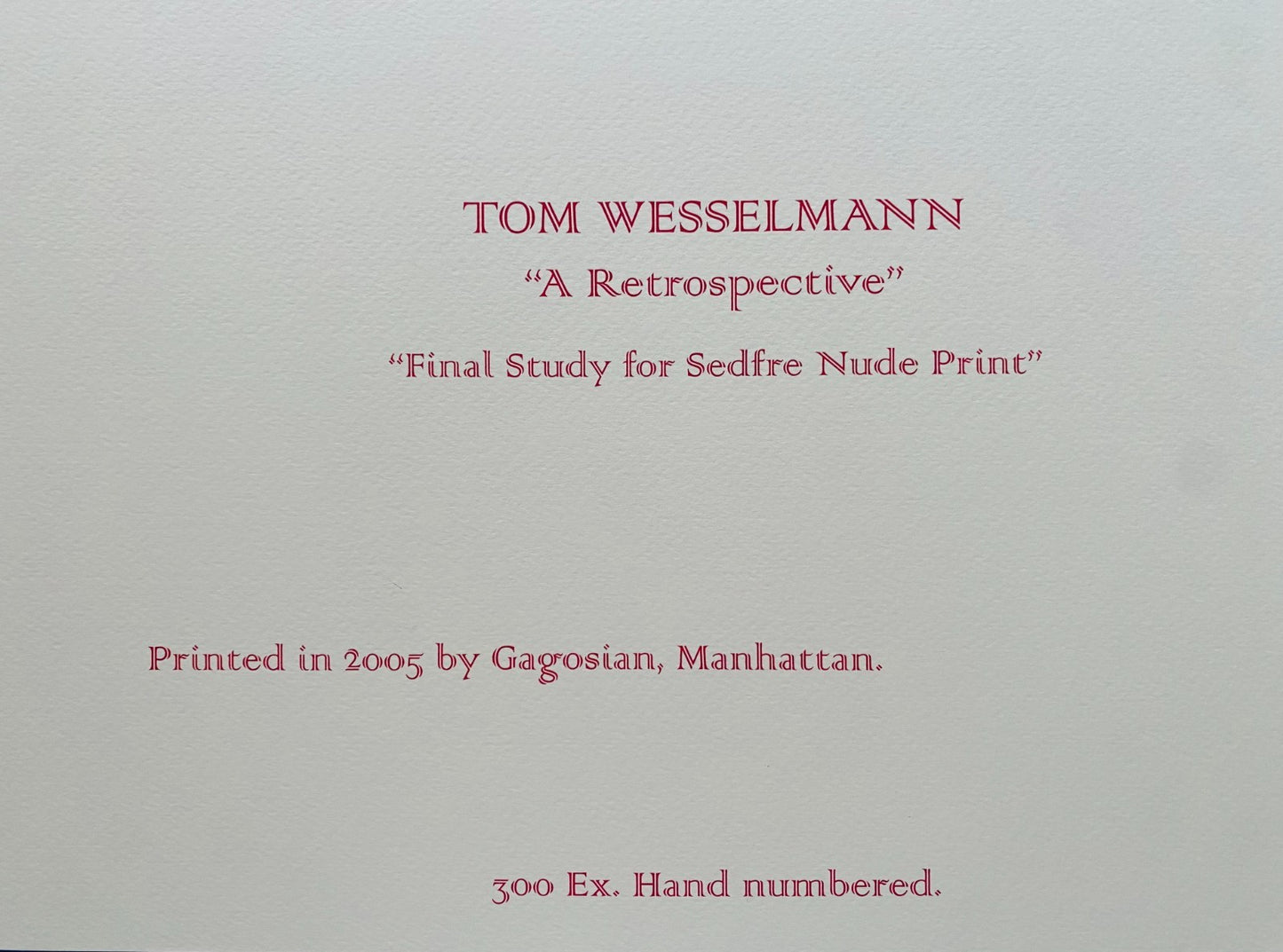 Tom Wesselmann Lithograph Handmade Coa Signed Op Numbered A Hand