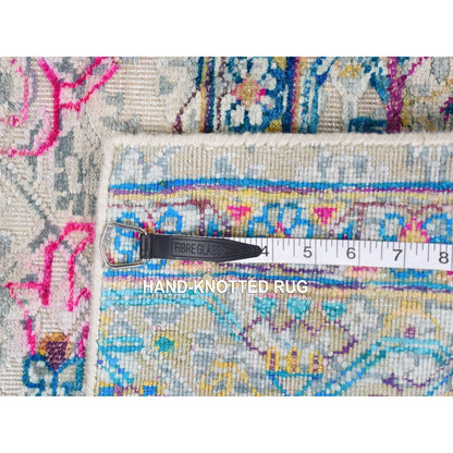 2'X2' White Modern Design Silk With Wool Hand Knotted Sample Mat Rug