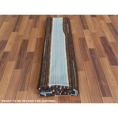 8'2"X10'1" Hand Woven Brown And Blue Mountain Design Flat Weave Kilim Rug