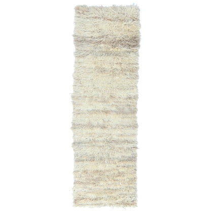 2'6"X8' Ivory Moroccan Berber Extra Soft Wool Hand Knotted Runner Rug