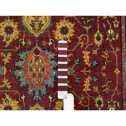 3'10"X12'1" Red Pure Wool Hand Knotted Heris Re-Creation Wide Runner Rug
