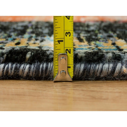 6'1"X6'1" Orange Ancient Ottoman Erased Design Wool Handknotted Round Rug