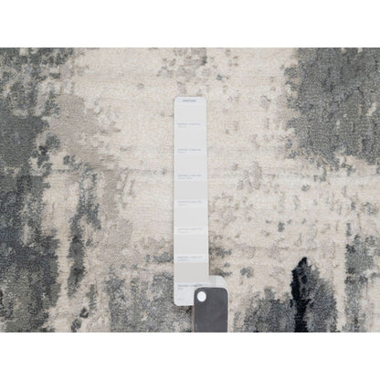 2'7"X6'4" Sable Black Abstract Design Wool & Silk Hand Knotted Runner Rug