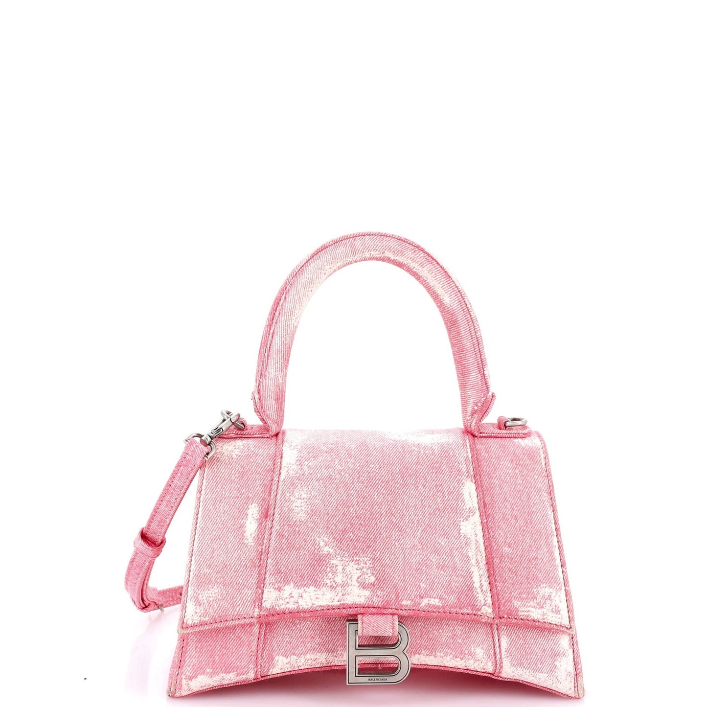 Balenciaga Hourglass Top Handle Bag Denim Printed Leather Small