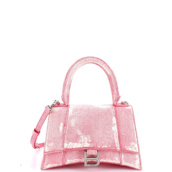 Balenciaga Hourglass Top Handle Bag Denim Printed Leather Small