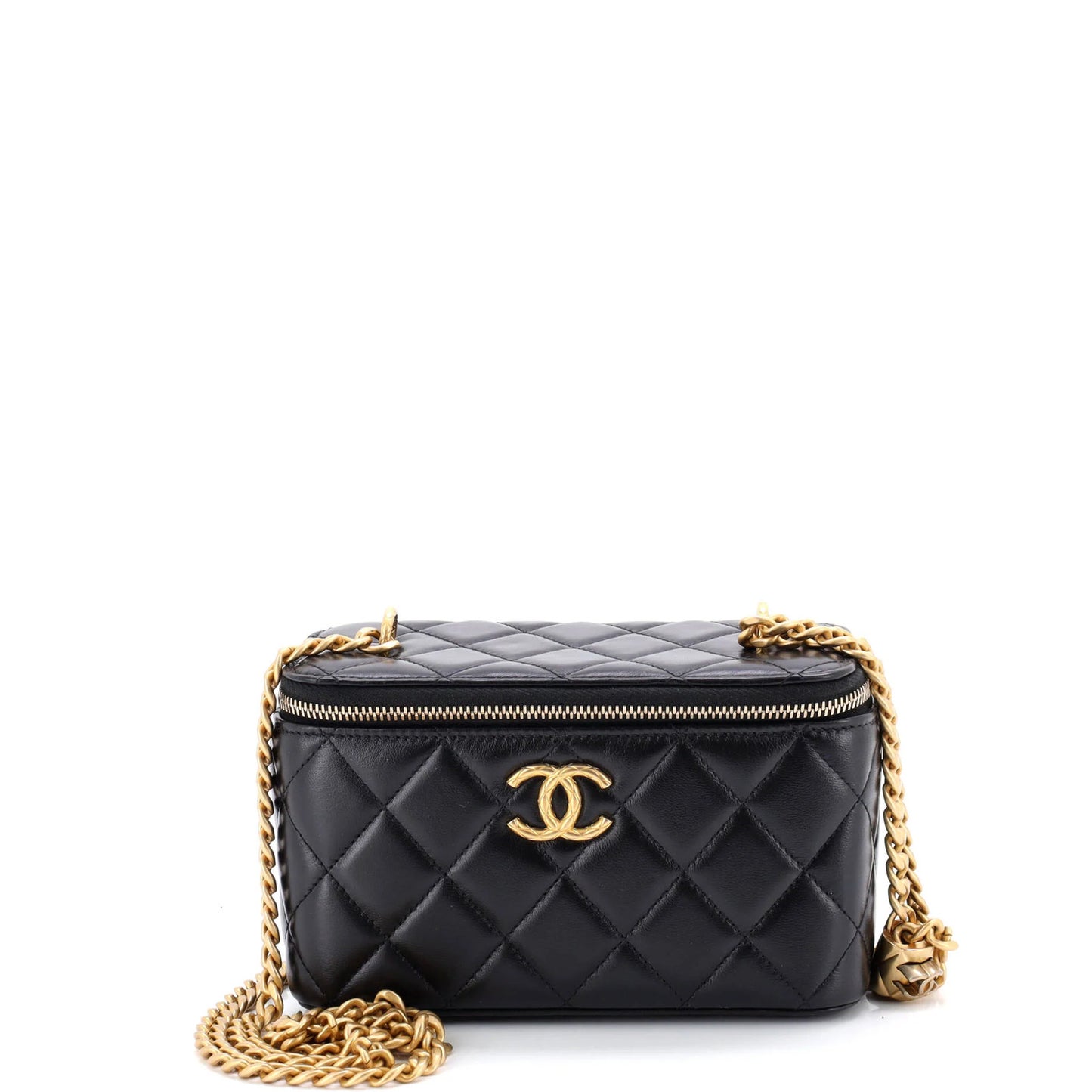 Chanel All Slide Long Vanity Case With Chain Quilted Lambskin Small