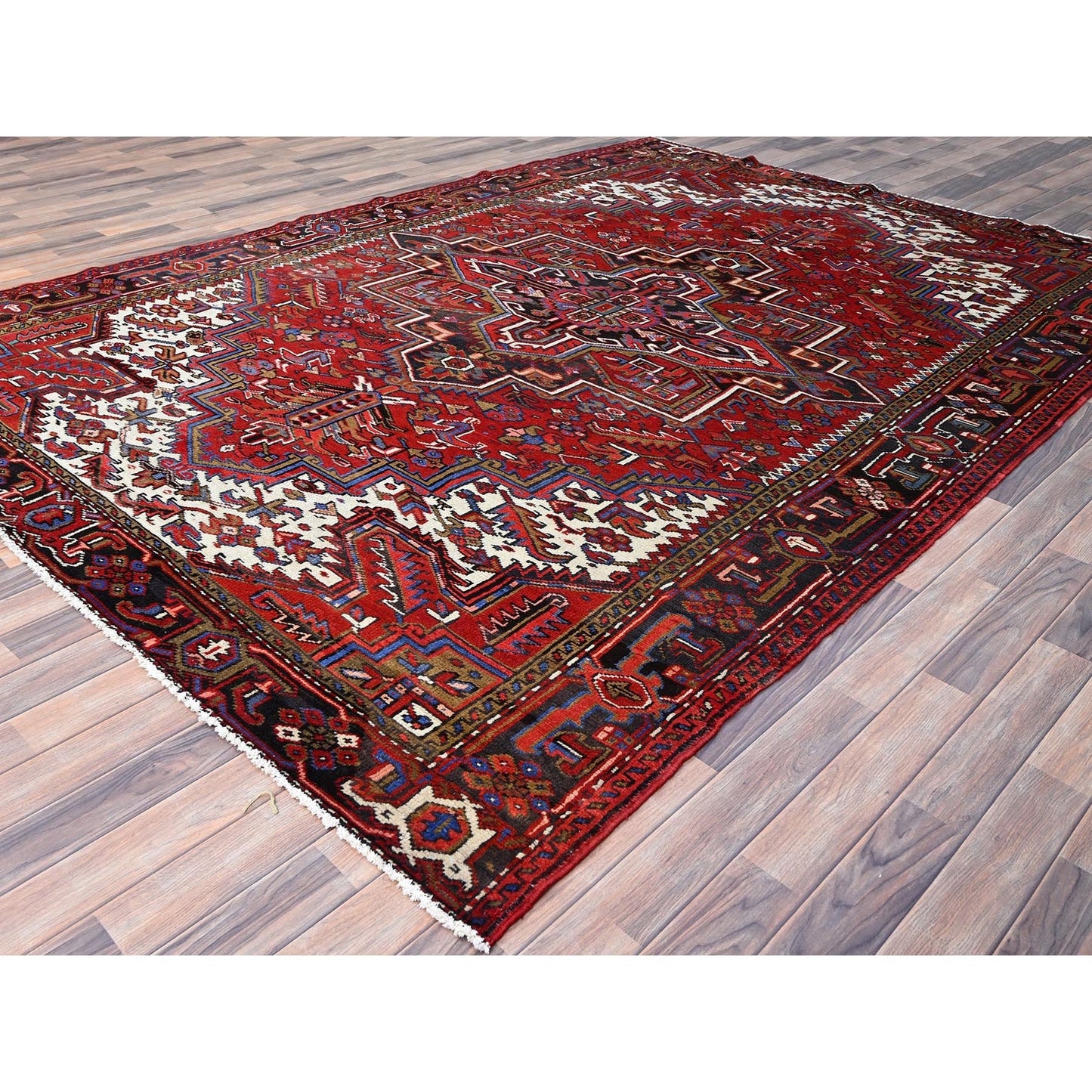 8'X11' Sox Red Antique Zoroastrian Heris Wool Hand Knotted Oriental Rug