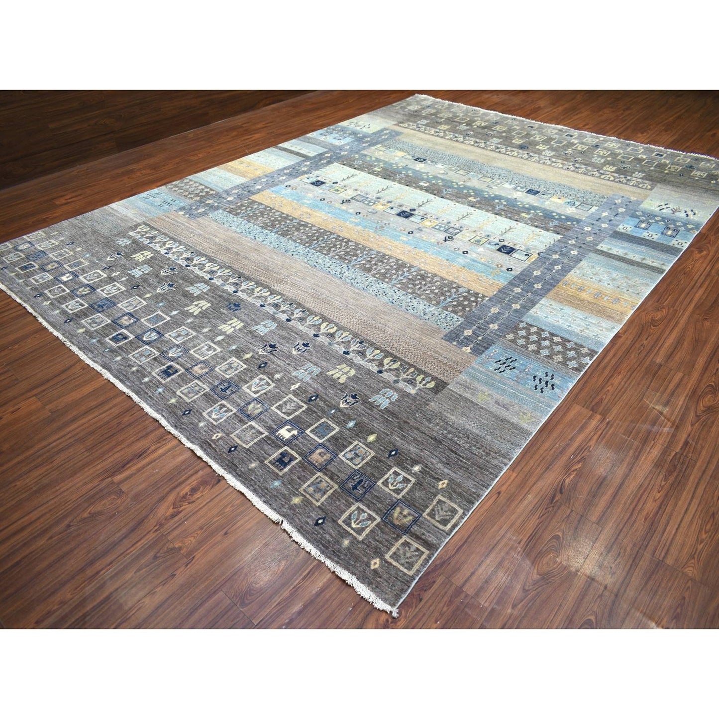 10'x13'8" Space Gray Afghan Kashkuli Soft Wool Hand Knotted Rug