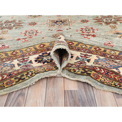 10'X13'6" Light Gray Afghan Super Kazak Soft Wool Hand Knotted Rug