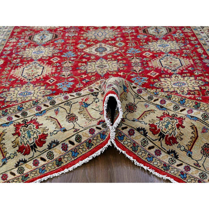 9'X12' Red Hand Knotted Pure Wool Karajeh Design Oriental Rug