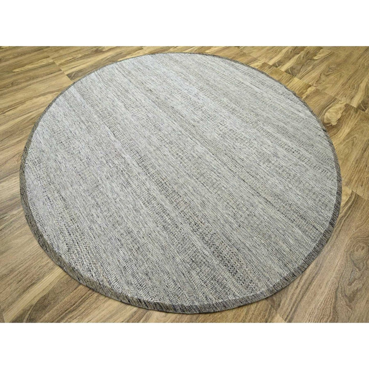 10'X10' Brown Hand Knotted Rug Round Pure Wool Distressed Grass Design