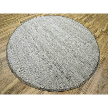 10'X10' Brown Hand Knotted Rug Round Pure Wool Distressed Grass Design