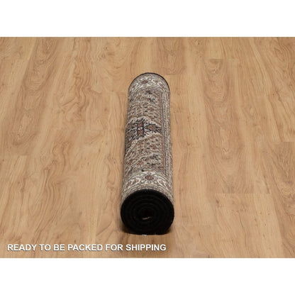 3'2"X5'4" Black Hand Knotted Rug Tebraz Mahi Medallion Design Pure Wool 175