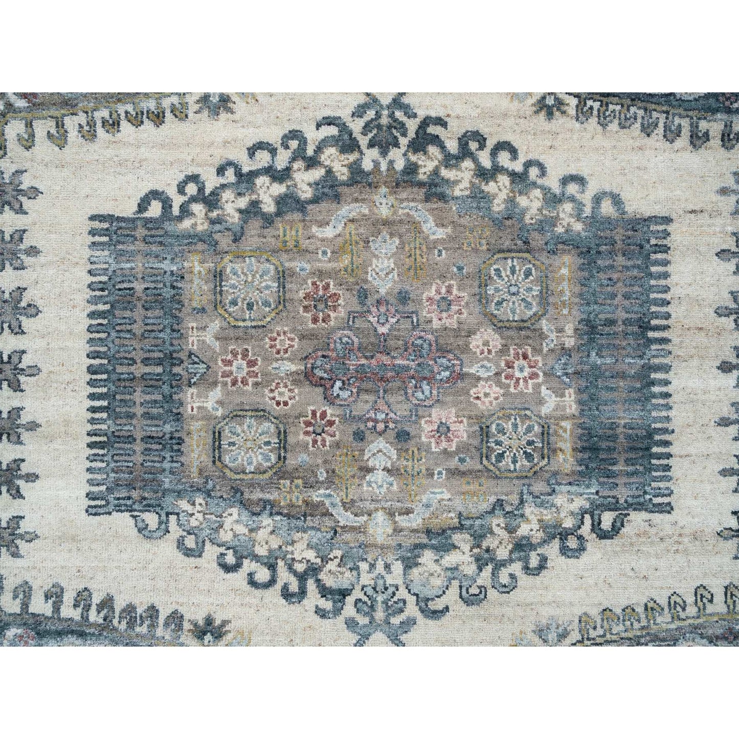 7'9"X10'4" Ivory Hand Knotted Reimagined Viss Design Wool Oriental Rug