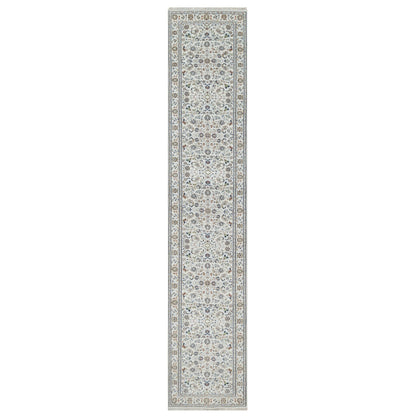 2'9"X14'1" Rice White Nain Wool And Silk Hand Knotted 250 Kpsi Runner Rug