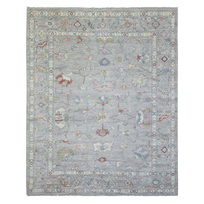 8'1"X10'1" Light Gray Hand Knotted Afghan Angora Oushak Soft Wool Rug