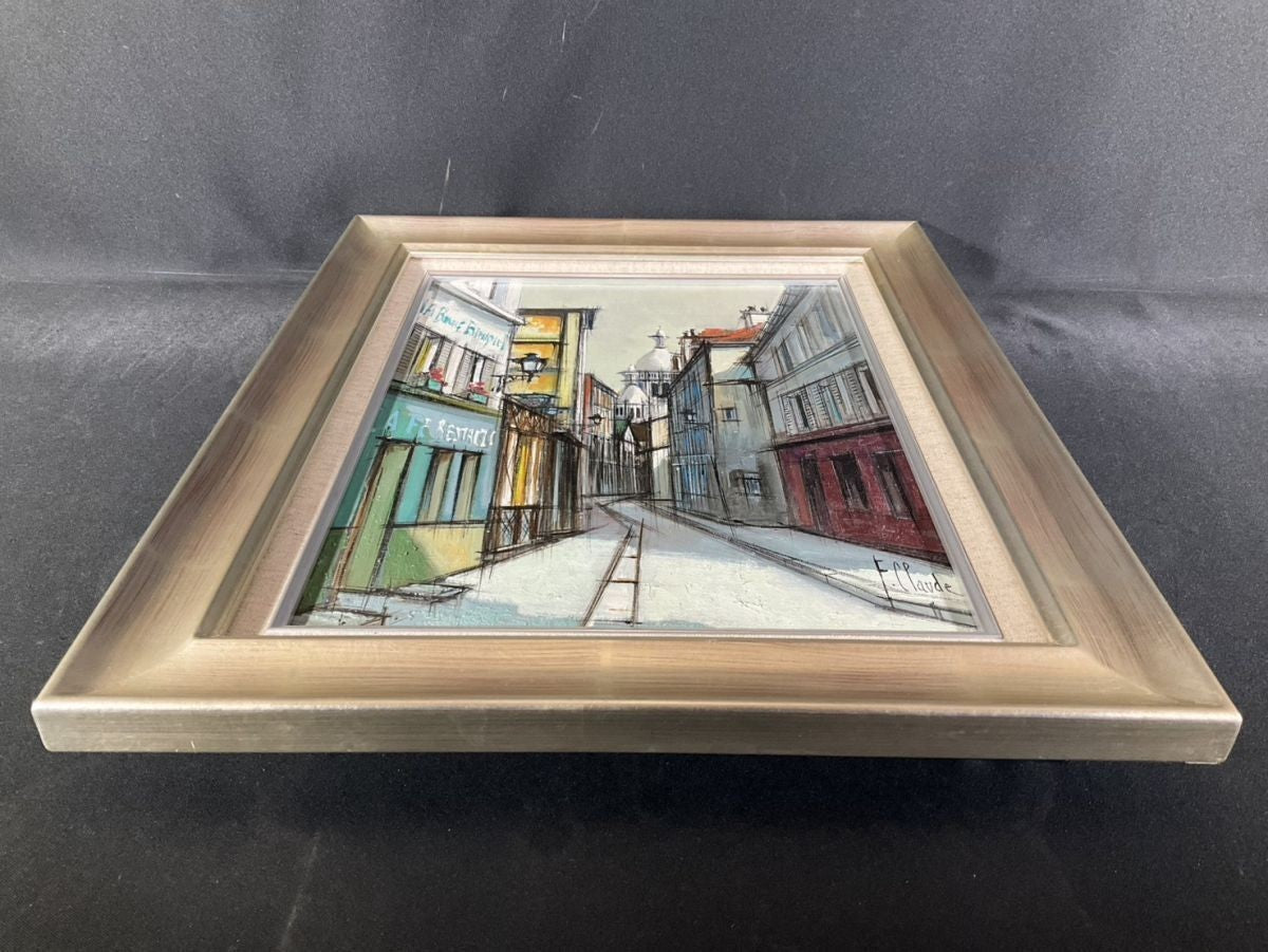 F. Claude Signed Original Oil Painting French Street Scene Cityscape Framed