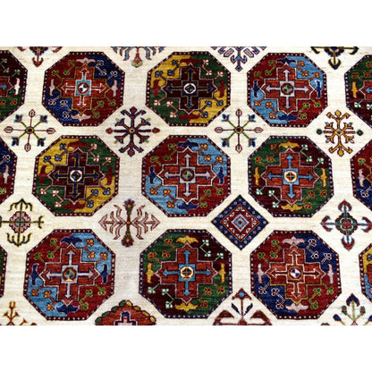 8'2"X10' Organic Wool Hand Knotted Ivory Afghan Super Kazak Oriental Rug