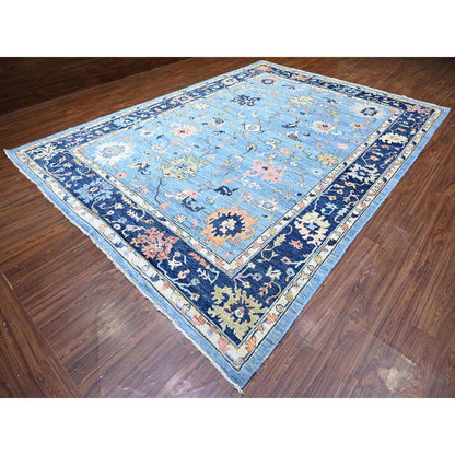 9'9"X13'5" Glaucous Blue Wool Afghan Angora Oushak Wool Hand Knotted Rug