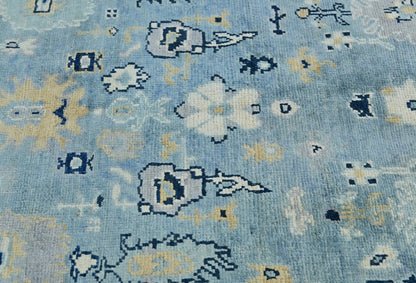 Blue Kazak Oushak Handmade Rug 4X5 Ft Floral