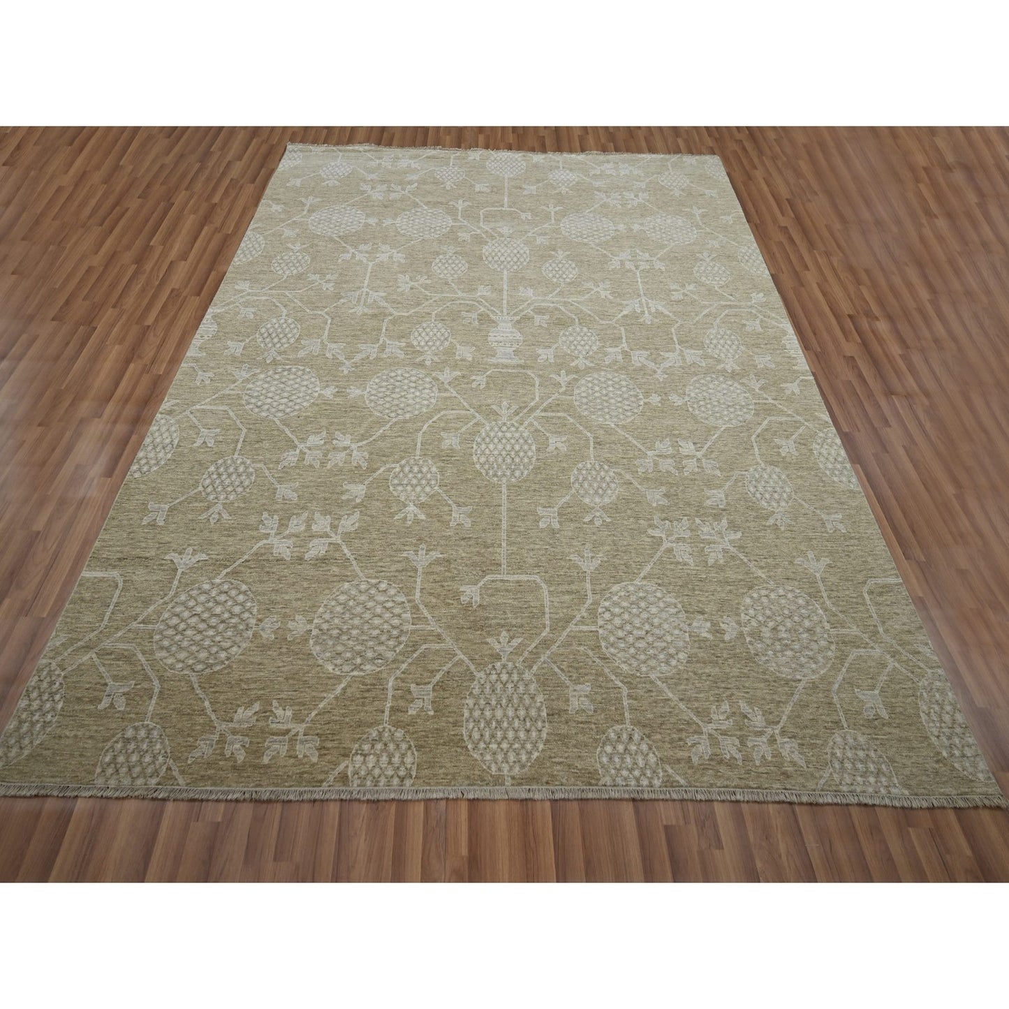 8'1"X10'1" Brown Pomegranate Design Pure Wool Hand Knotted Oriental Rug