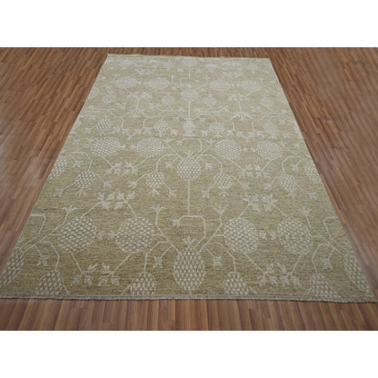 8'1"X10'1" Brown Pomegranate Design Pure Wool Hand Knotted Oriental Rug