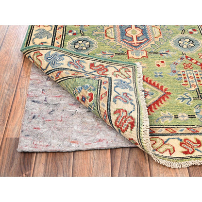 2'8"X13' Green Kazak Geometric Design Hand Knotted Rug Wool Runner