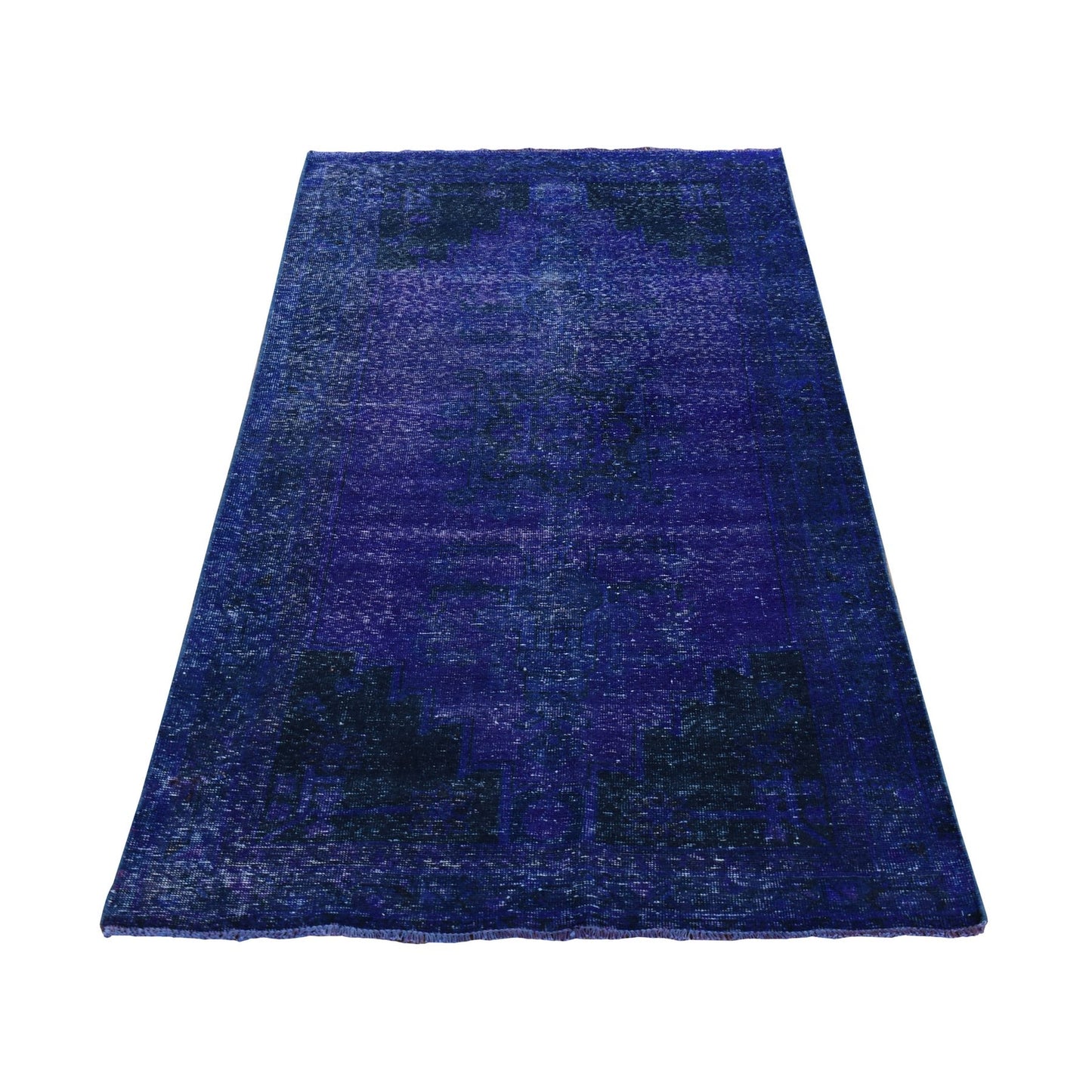 4'3"X7'10" Blue Wool Handmade Overdyed Vintage Tebraz Wide Runner Rug